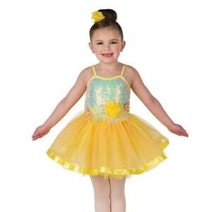 Dance Costume AWCT V2514Y Large Child Yellow Tutu Ballet Tap Dress Up Sequin